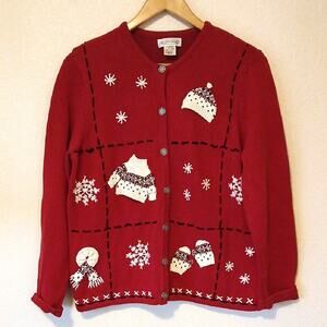 Vintage Northern Reflections Red Winter Cardigan Embroidered